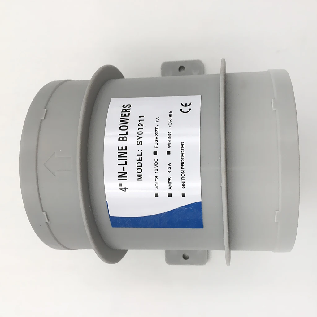 12V 40A ABS Quiet Blower Water Resistant 4 inch Diameter High Air Flow In-Line Blower Marine Bilge Boat Blower Motor