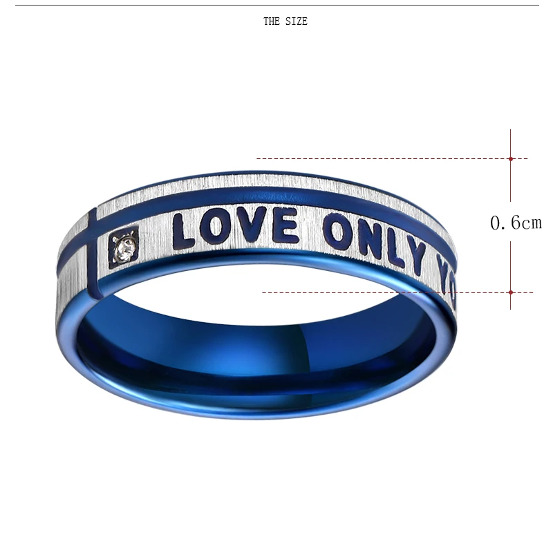 CACANA Titanium Stainless Steel Rings Blue Color Engagement Wedding Bridal LOVE ONLY YOU Ring-For Men Couple Rings For Lovers
