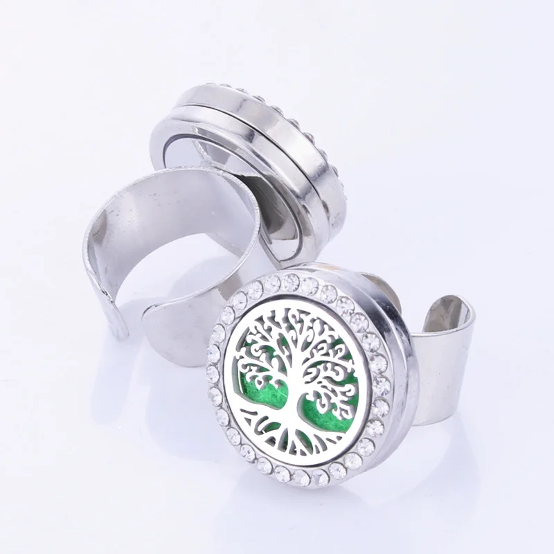 

New Stainless Steel Tree of Life Aromatherapy Rings Essential Oil Diffuser Rings Jewelry Perfume Diffuser Women Men Rings