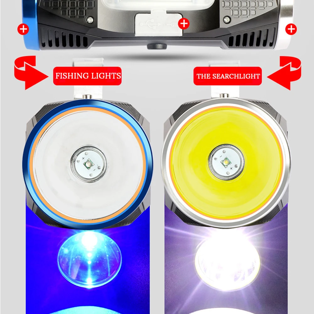 Многофункциональный светодиодный светильник для поиска, светильник-вспышка, рыболовный светильник, двойной светильник, источник, встроенная перезаряжаемая литиевая батарея, 4 светильник ing
