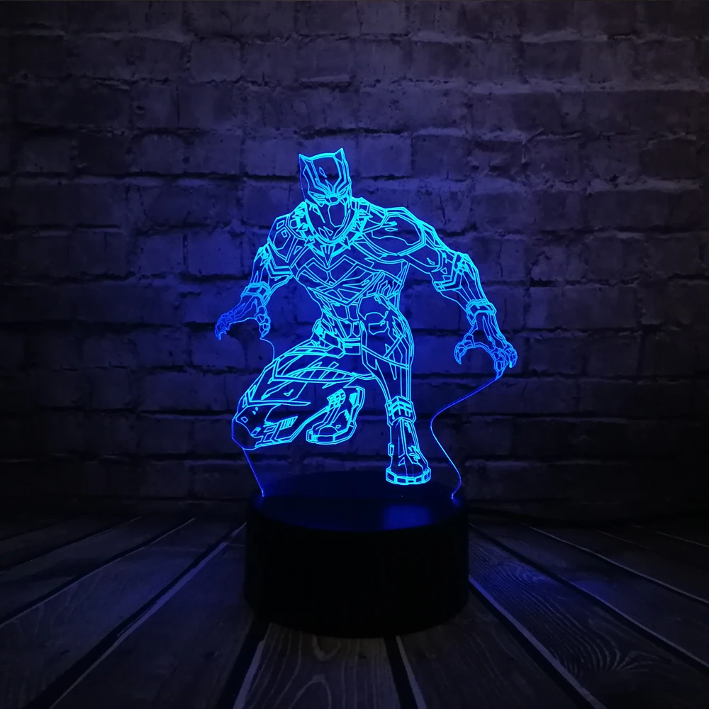 

Marvel Hero Cartoon Black Panther 3D Lamp Night Light USB LED Lighting Mulitcolor Holiday Gift Luminaria Kids Toy Table Touch