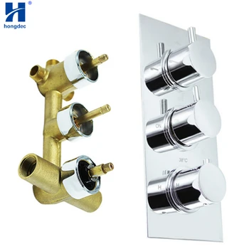 

Hongdec Bathroom Anti Scald round 3 Handle Solid Brass chrome Thermostatic Shower Mixer Valve