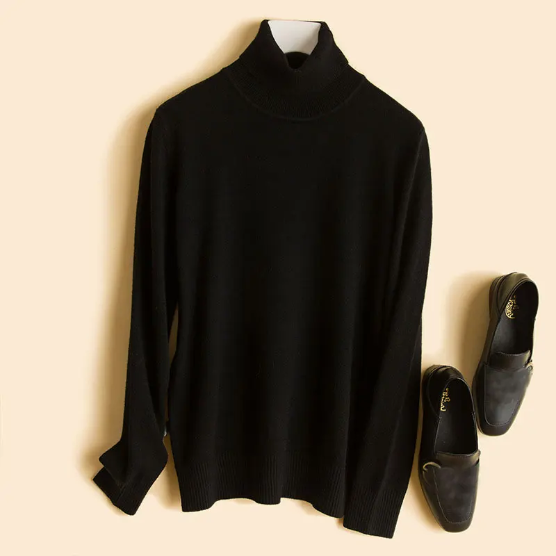Шерхуре плюс размер Женский Белый Свитер Вязаный Водолазка женский тонкий свитер с верблюдом и пуловеры Femme Tricot - Цвет: Черный