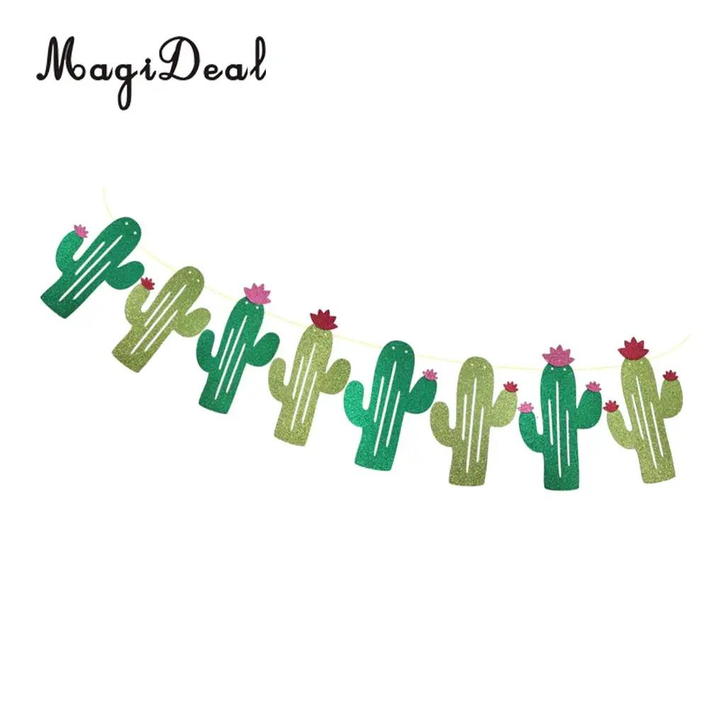 Mini Glitter Cactus Banner Garland Decor Cowboy Western Mexican Festival Party Hawaii Flags Summer Party Garland