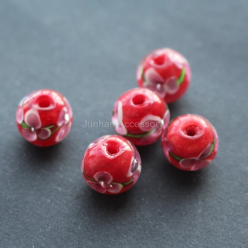 

10Pcs 12mm Handmade Glass lampwork beads 3 Flower Simply Red Color for jewelry making Wholesale and Retail