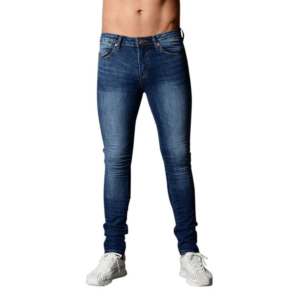 Мужские эластичные облегающие джинсовые брюки, повседневные длинные прямые брюки, обтягивающие джинсы