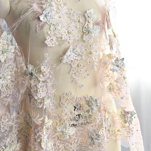 Роскошное страусиное украшено перьями вышитая кружевная ткань ручной работы Diy 3D стерео цветок одежда аксессуары материал