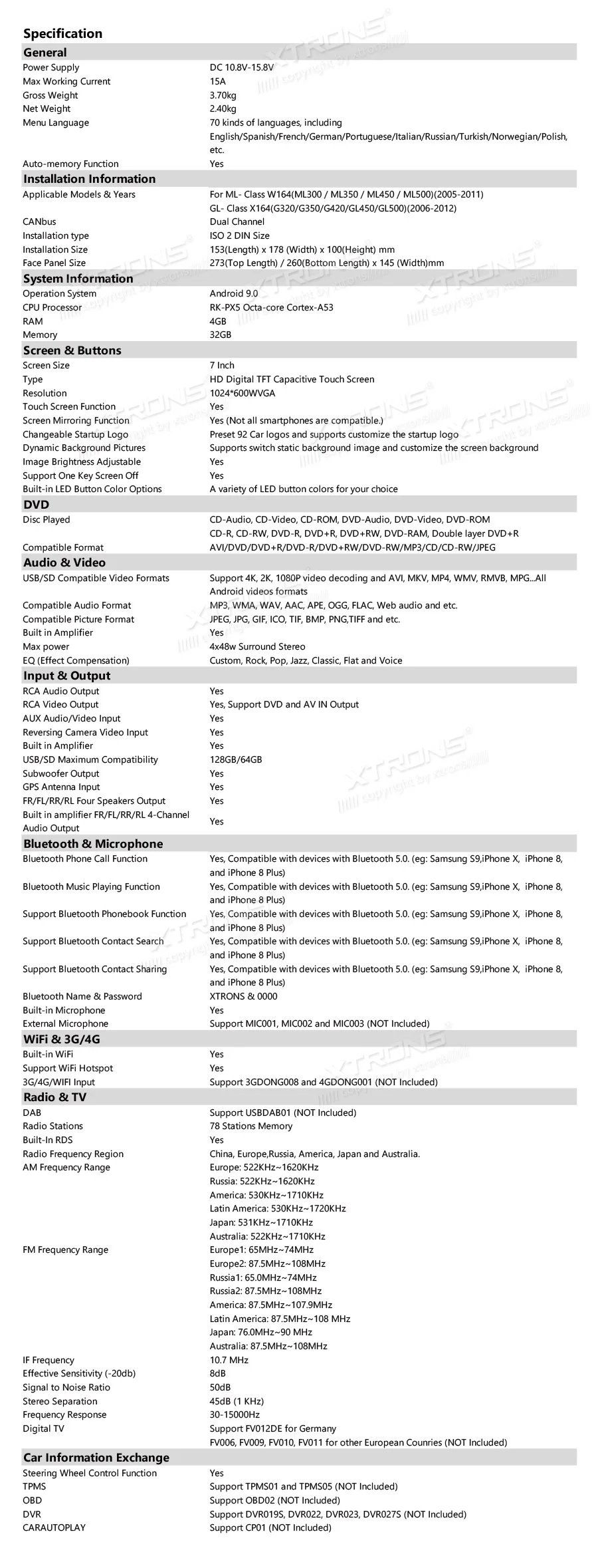 Clearance New 7" Android 9.0 OS Car DVD Multimedia Navigation GPS Radio for Mercedes-Benz ML-Class W164 2005-2011 &GL-Class X164 2006-2012 24 Clearance New 7" Android 9.0 OS Car DVD Multimedia Navigation GPS Radio for Mercedes-Benz ML-Class W164 2005-2011 &GL-Class X164 2006-2012 24