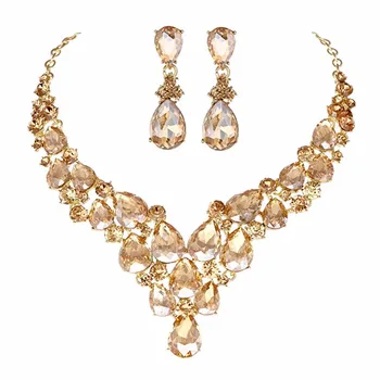 

New Jewelry Sets champagne Crystal Necklaces Set Prom Wedding Party Necklace Earrings Sets bridal Jewelry Fashion Gifts Women