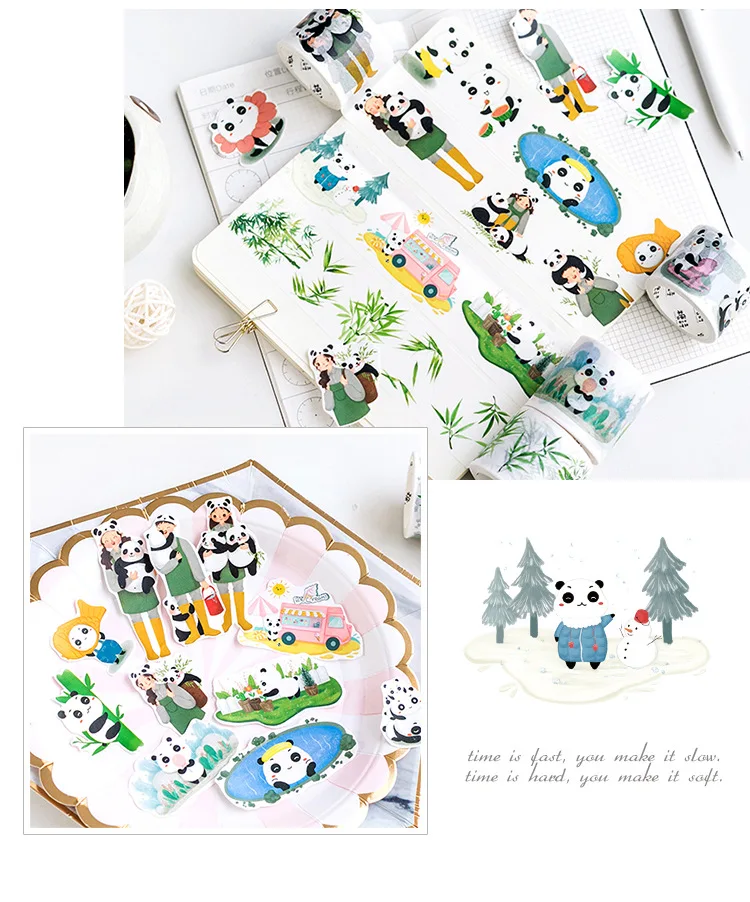 4 шт. Китай панда бумаги васи лента прекрасный панда бамбук изоляционная лента милые дети подарок канцелярские товары школьные