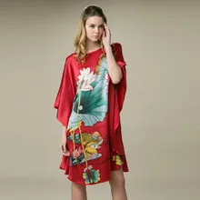 Шелковое атласное платье женские шелковые платья натуральный шелк Размер ручной работы платье с рисунком красный цветочный узор