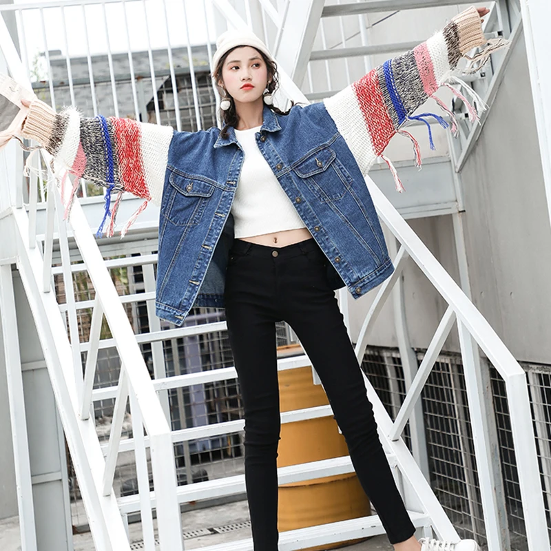 Blue Trous Base Pour Lâche Dark Femmes Blue Jeans Streetwear Manteau Automne Laine Manches Casual light De Femelle Manteaux Harajuku Bf Veste Denim Vintage qwnzB6xIT