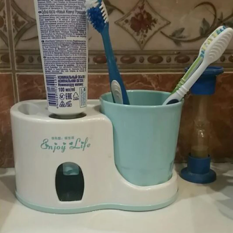 1 шт. автоматический диспенсер для зубной пасты с чашкой держатель для зубной пасты и для зубной щетки выжать с присоской настенные аксессуары для ванной комнаты