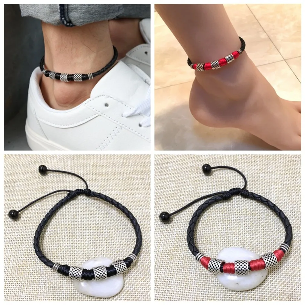 Personality Leather Rope Chain Handmade Ankles Bracelet Black Bead Chain Anklet For Women Men Jewelry Personality Leather Rope Chain Handmade Ankles Bracelet Black Bead Chain Anklet For Women Men Jewelry