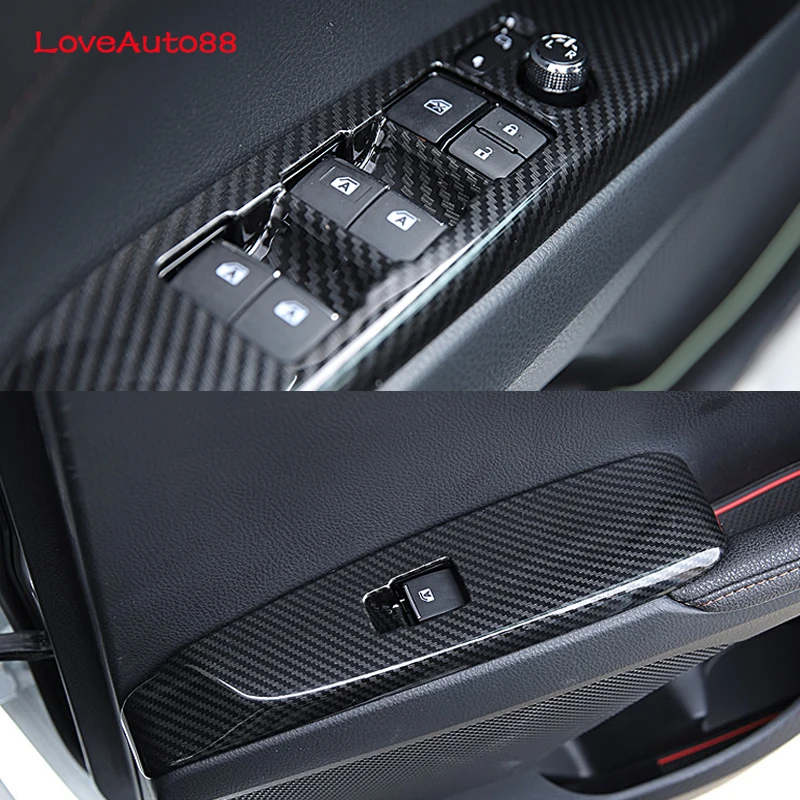 

4Pcs Door Window Lift Switch Button Cover Trim Panel Car Carbon Fiber Trim Sticker Fit For Toyota Camry 2018 2019 Car interior