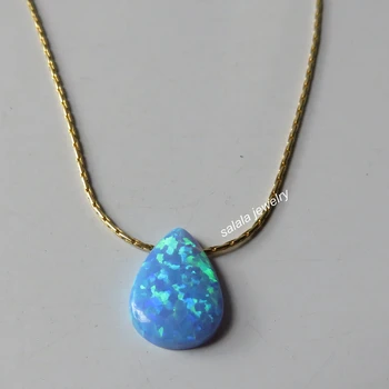 

20pc/lot 925 Sterling Silver Teardrop & Pear Opal Necklace OP06 Light Blue Drop Opal Necklace 10x14mm Pear Fire Opal Necklace