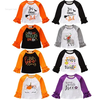 

Wholesale bulk price halloween baby girls raglans icing ruffle T shirts