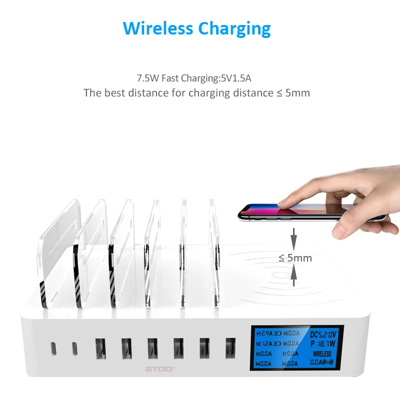 STOD Qi Wireless Charger LED Display USB Charging