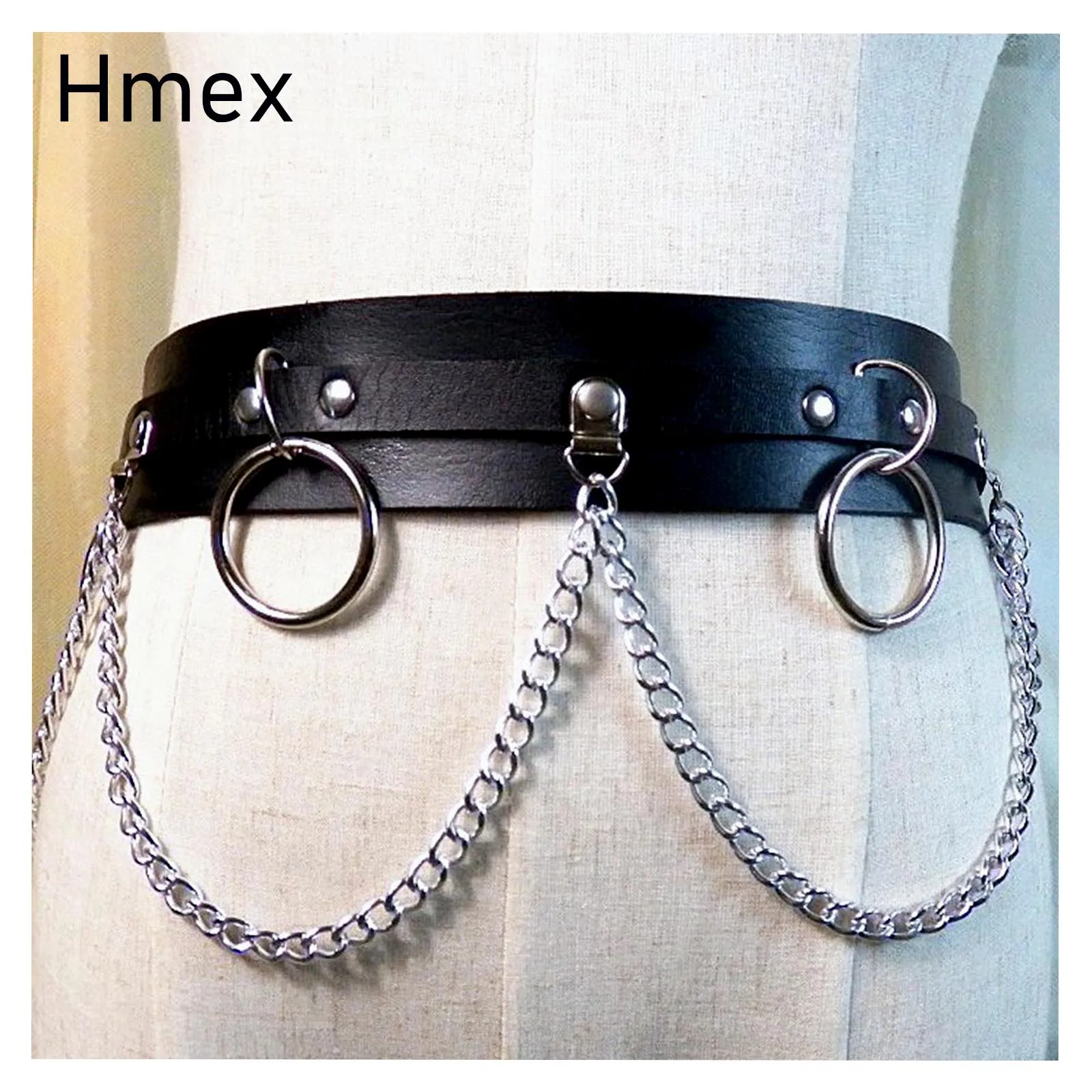 

Gothic Punk Cool Tide Women Sexy Belts chain female Fashion Rock Metal Circle Ring Chain luxury Designer Leather Waist Belt