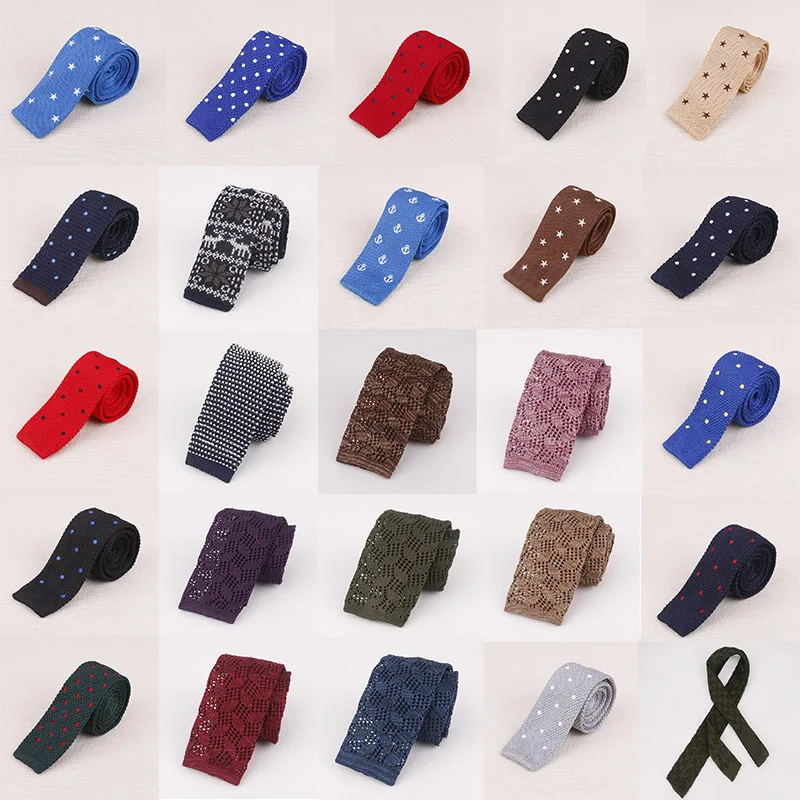 

2019 New Men Knit Necktie Embroidery Tie 5CM Narrow Version Flat Head Skinny Tie Men Graduation Ball Business Meeting Leisure
