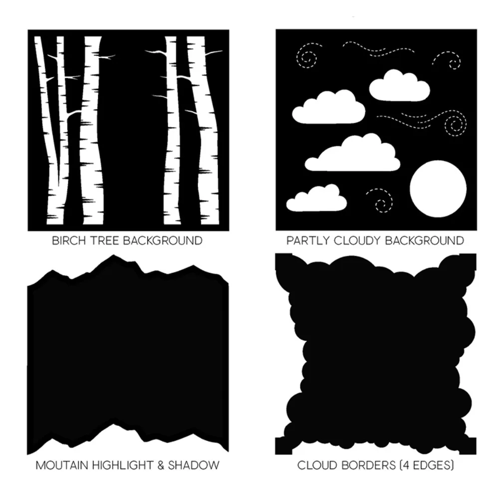 

4pcs/set Tree Cloud Stencil Outdoor Scene Builder DIY Scrapbooking Decor Embossing Paper Card Craft Drawing Template Sheet Ruler