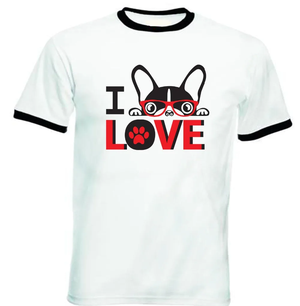 Мужская хлопковая футболка с надписью I LOVE FRENCH BULLDOG черная лето 2019|Футболки| |
