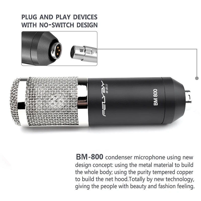 Горячий полный набор металлический конденсаторный микрофон BM-800 bm 800 48V фантомное питание U type/USB звуковая карта Студийный микрофон компьютерный микрофон