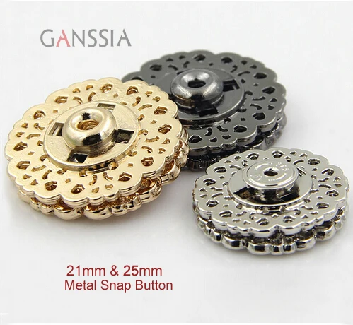 

10pcs/lot Size: 18mm 21mm 25mm 30mm Vintage hollow out snap buttons Sewing snap fastener Plating metal snap for garment(ss-4224)