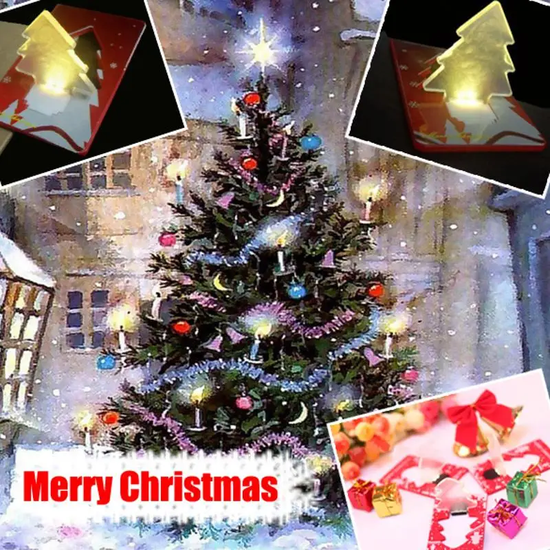 

Pocket Folding Xmas Tree Shape LED Night Light Credit Card Mood Lamp Christmas Gift LED Lighting Christmas Card Random Color