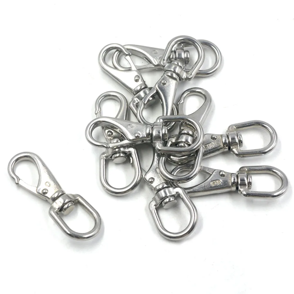 304 Stainless Steel Swivel Eye Boat Snap Hook Spring Clips Keychain Pet Chains
