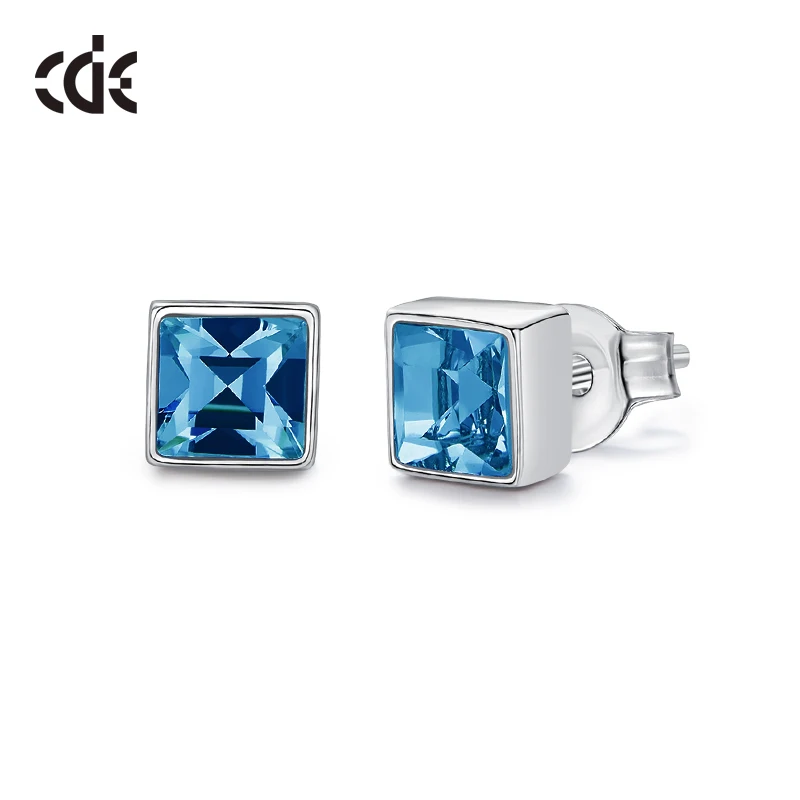 

CDE 925 Sterling Silver Earrings Embellished with crystals from Swarovski Square Geometric Earrings Ear Jewelry Silver Jewelry