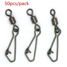 50pcs/lot Stainless Steel Fishing Bearing MS+QL Swivels Interlock Rolling Swivel with Hooked Snap Fishing Hook Connector Tackle