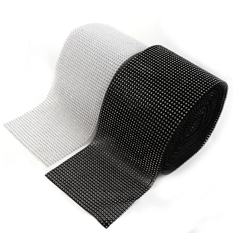 30 Rows 3mm 10 Yard Black/White Rhinestone Mesh Trim (With Rhinestone) ABS Plastic Sew On For