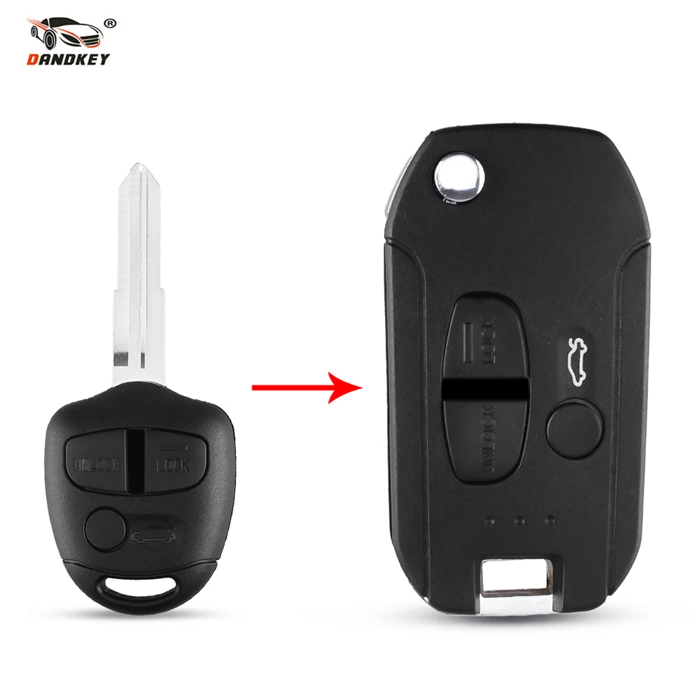 Dandkey 3 Buttons Remote Car Key Shell Case For Mitsubishi Lancer Outlander Uncut Blade Fob MIT8 Blade(left blade) Replacement | Автомобили