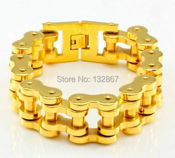 

IP Gold Jewelry 400g Large Heavy Biker Stainless Steel Men's Motorcycle chain Bracelet 9'' Top Quality