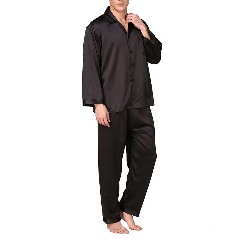 Горячая Распродажа, Мужской Шелковый пижамный комплект, мужские пижамы, шелковая пижама, Мужская Современная мягкая уютная атласная ночная рубашка, мужская одежда - Цвет: Black