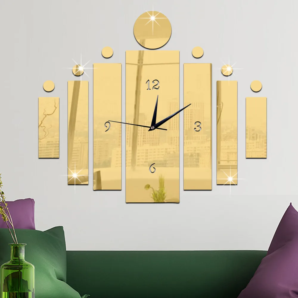 Большие настенные часы 50x60 см, Современные художественные креативные кварцевые бесшумные DIY акриловые зеркальные цилиндрические настенные часы для украшения дома - Цвет: Золотой