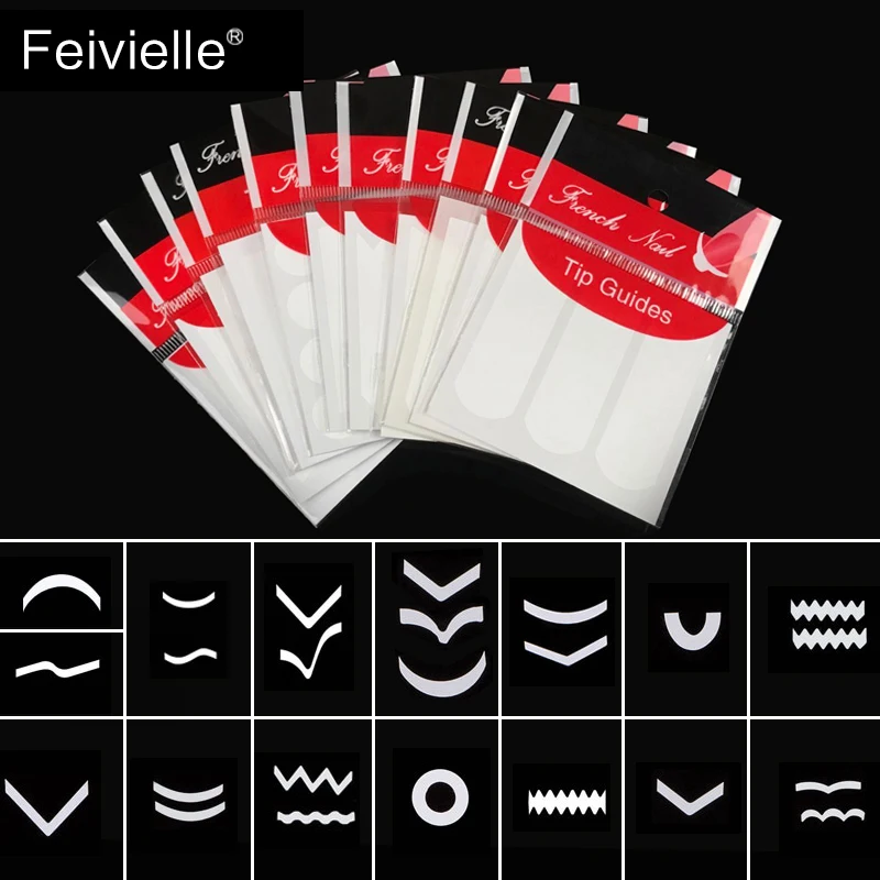 

Feivielle New 15 Styles/Packs Nails Sticker Nail Art Decals French Manicure Form Fringe Tips Guide DIY Styling Beauty Tools