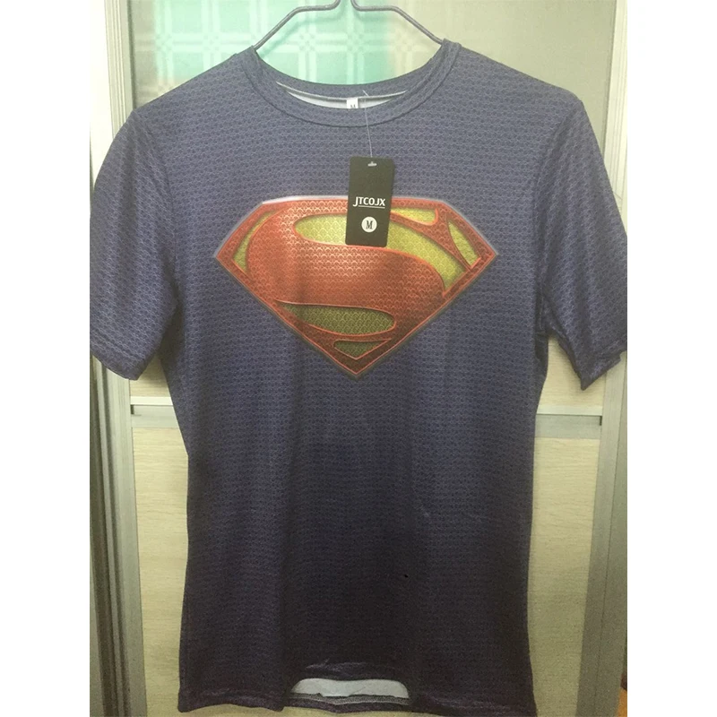 Высокоэластичный, для фитнеса обтягивающие колготки мужские футболки Супермен/Человек-паук/Капитан Америка тугие рубашки эластичные мужские футболки