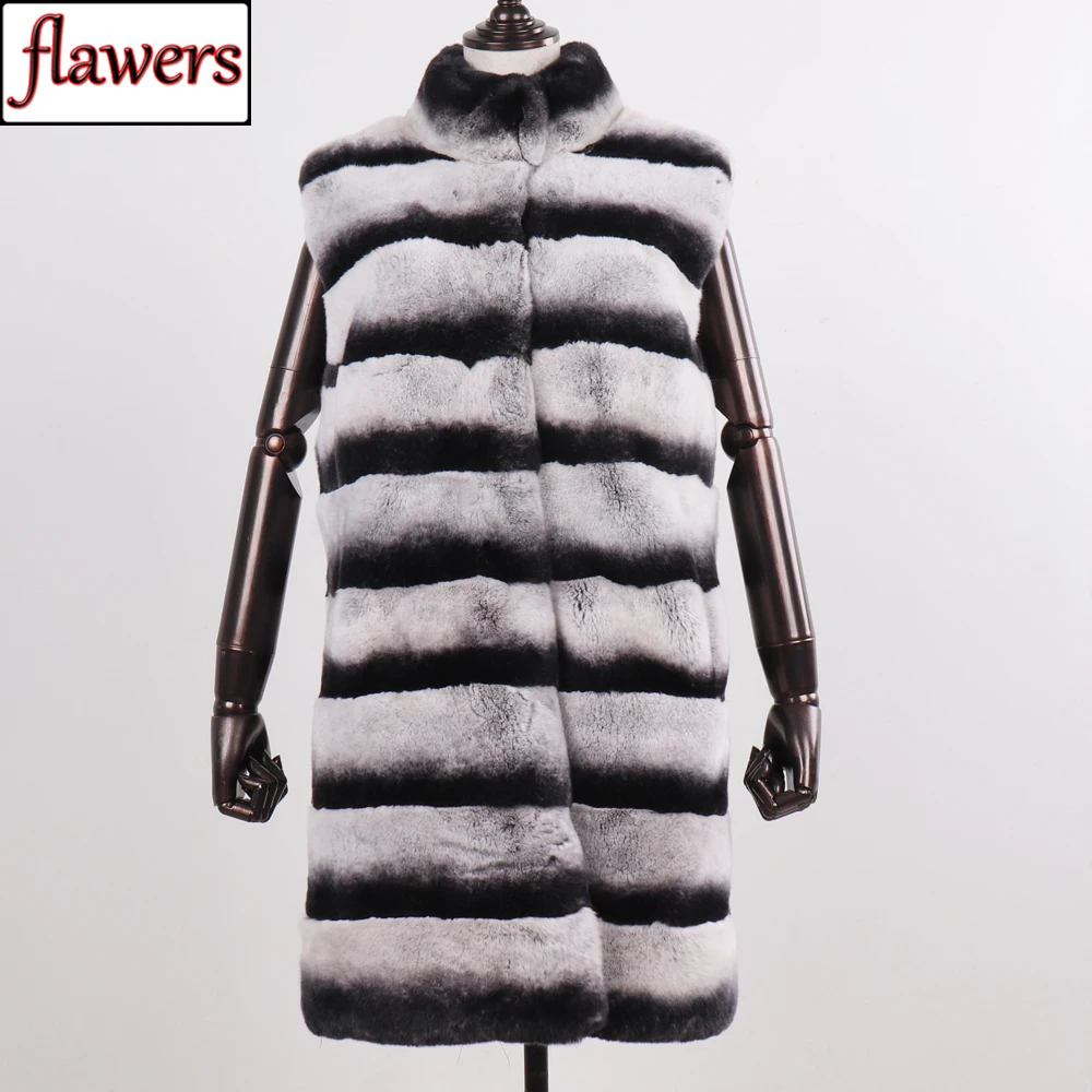 

100% Real Genuine Fur Vest Women Long Style Thick Warm Winter Chinchilla Color Rex Rabbit Fur Gilet Real Natural Fur Waistcoat