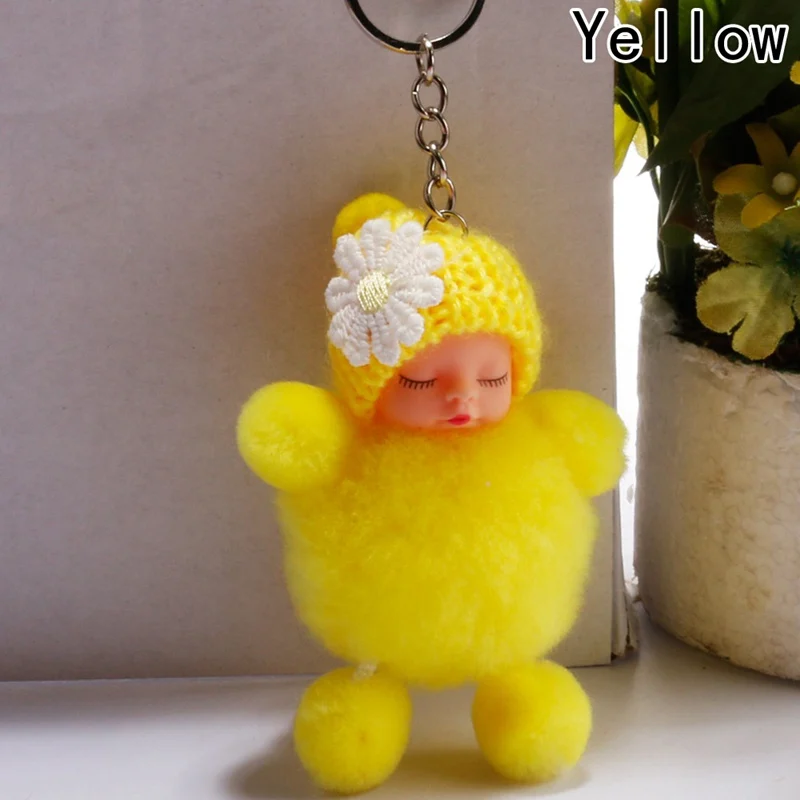Брелок Спящая кукла с помпоном из кроличьего меха, брелок для автомобиля, брелок для женщин, брелок для ключей, сумка, подвеска, аксессуары для шармов - Цвет: Yellow