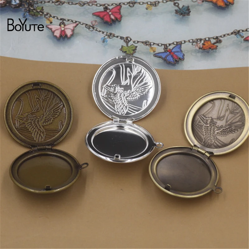 BoYuTe 10Pcs Round 326MM Metal Copper Swan Floating Locket Can Open Diy Memory Photo Locket Pendant (5)