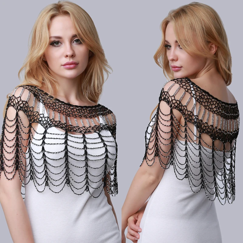 

Summer Beach Women Shawls Handmade Beads Wraps Hollow Out Short Mini Mesh Shawl Cover Up Free Size Female Pashmina HO989053
