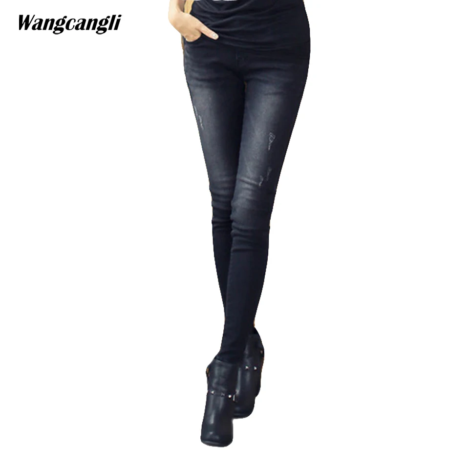 

jeans woman Large size 5XL black skinny pencil pants girl stretch tear slim figure decoration zippers pockets jeans wangcangli