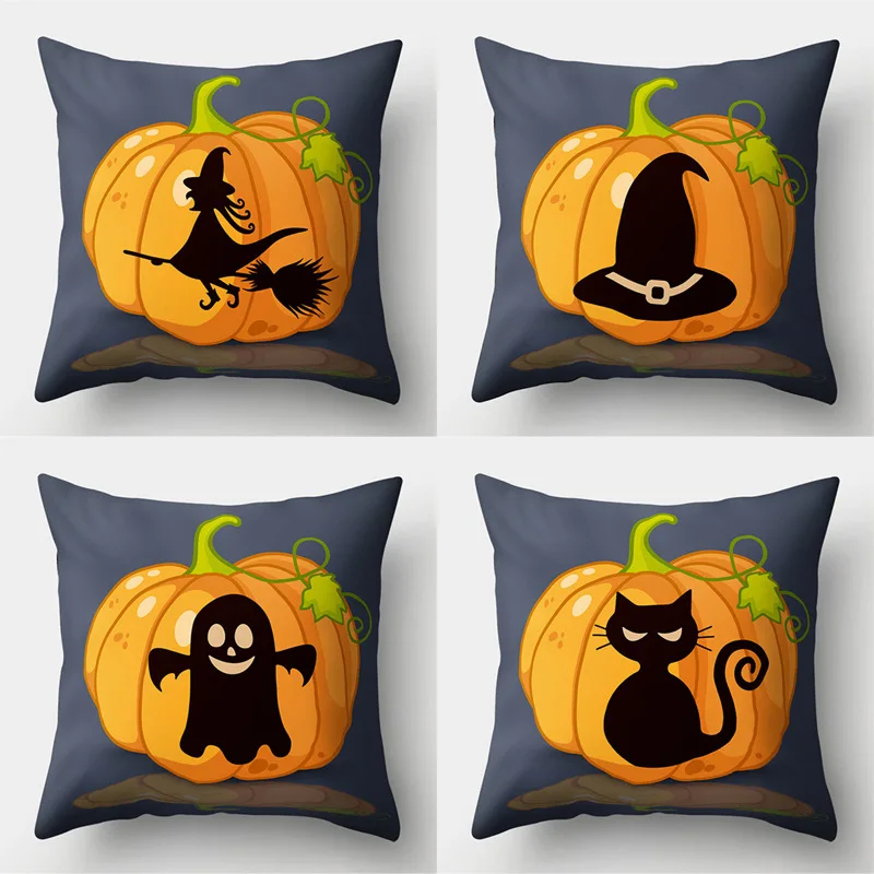 

45x45cm Halloween Cushion Cover Pumpkin Witch Ghosts Black Cat Printed Throw Pillow Home Decor Cushion Cover Pillowcase