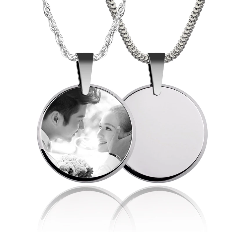 

New Fashion Customized Tungsten Round Pendants Necklace for Couples Laser Engrave Photos Romantic Special Gift Free Shipping