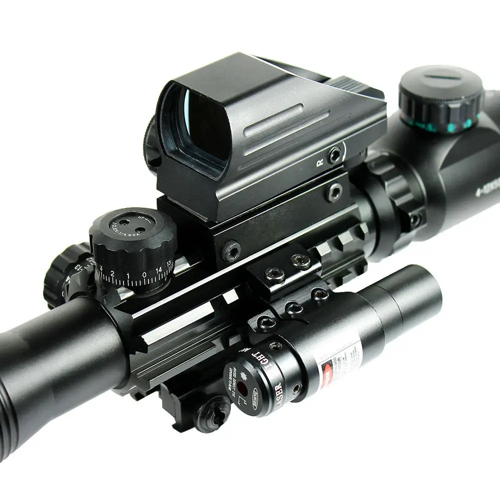 Tactical 4-12X50EG Rifle Scope with Holographic 4 Reticle Sight & Red Laser Combo Airsoft Weapon Sight for hunting  Hunting