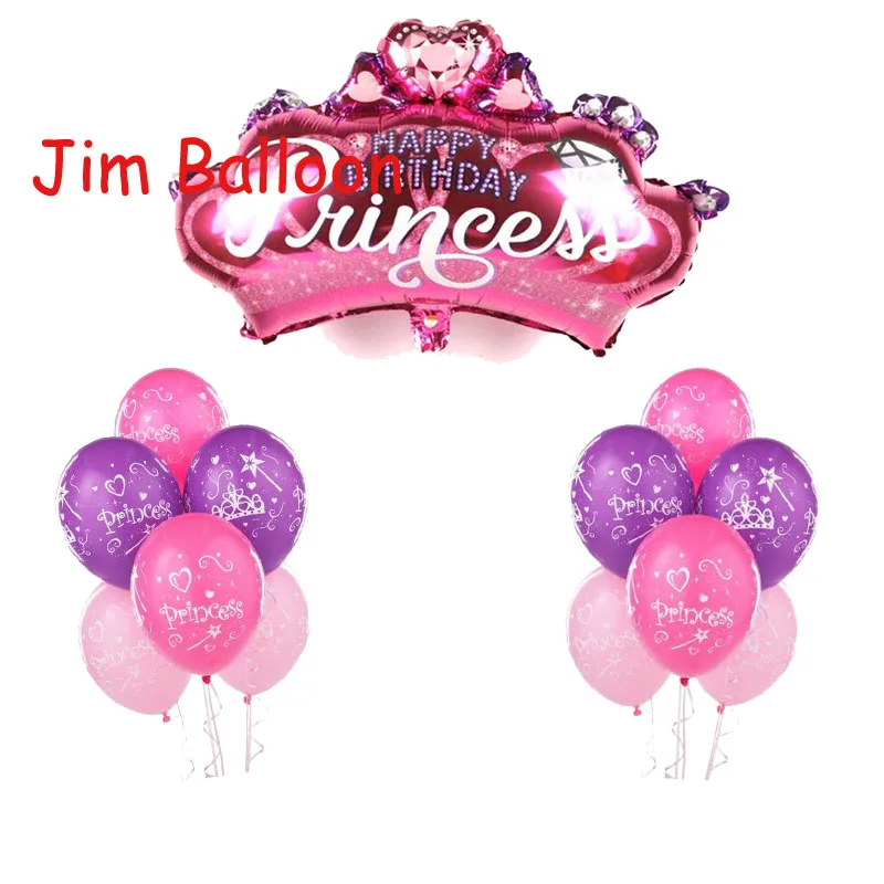 

13pcs/lot Diamond Princess Crown Foil Balloons Baby Shower Happy Birthday Party Decoration Princess Latex Balloon Globos