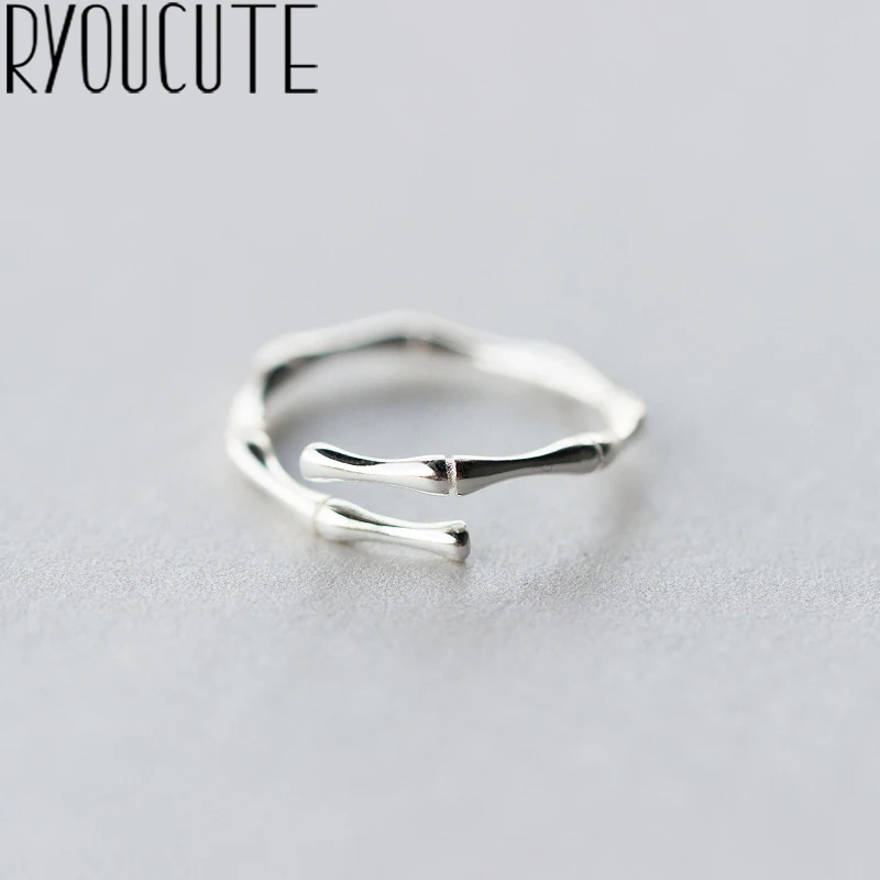 

RYOUCUTE Real 925 Sterling Silver Big Bamboo Rings for Women Wedding Jewelry Statement Open Adjustable Size Finger Ring