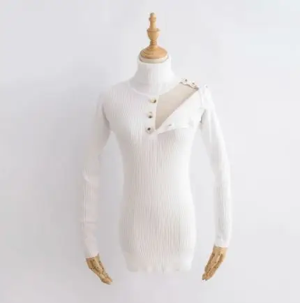 Зимний женский свитер с разрезом, водолазка, ребристый пуловер, тянущийся вязаный свитер, тонкая блуза с длинными рукавами, рубашка, свитер